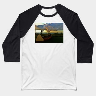 Canoe at Lake Edge with Dramatic Clouds Baseball T-Shirt